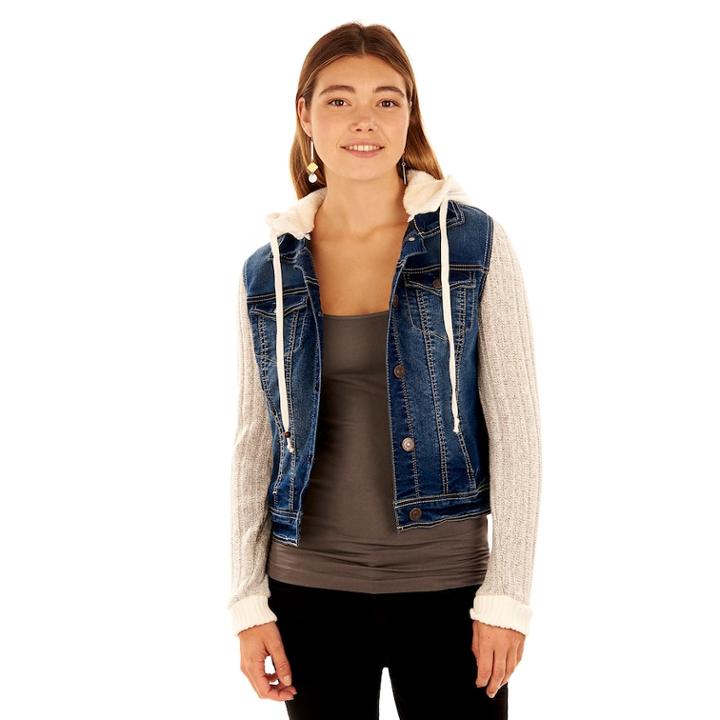 Juniors' Wallflower Sweater Knit Denim Jacket, Teens, Size: Medium, Lt Yellow