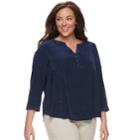 Plus Size Dana Buchman Knit Henley Top, Women's, Size: 3xl, Blue (navy)