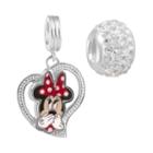 Disney Crystal Sterling Silver Minnie Mouse Heart Charm And Bead Set, Women's, White