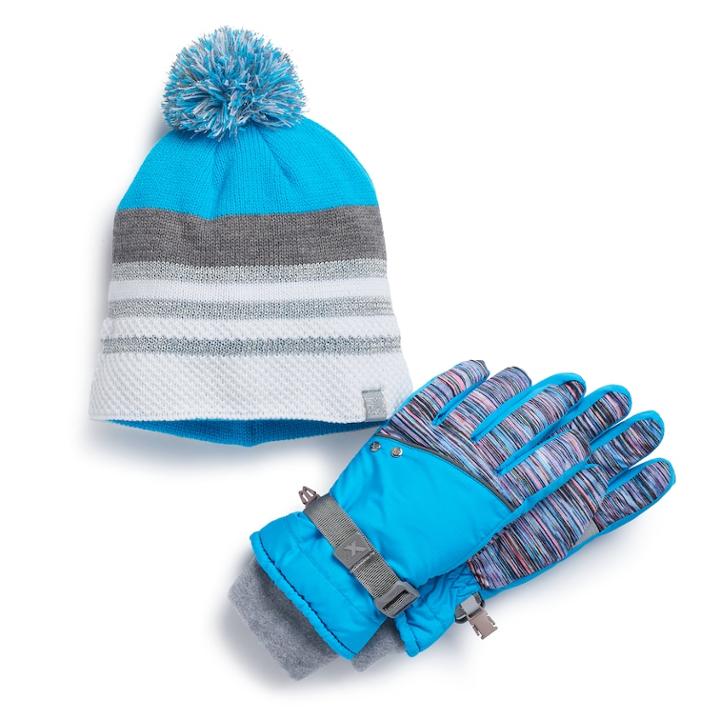 Girls 4-16 Zeroxposur Kim Hat & Gloves Set, Size: S-m, Blue