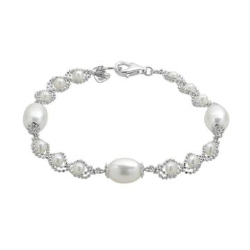 Pearlustre By Imperial Freshwater Cultured Pearl Sterling Silver Imperial Lace Station Bracelet, Women's, Size: 7.5, White