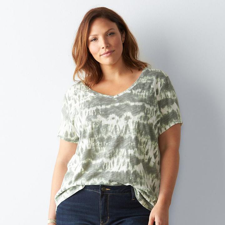 Plus Size Sonoma Goods For Life™ Essential V-neck Tee, Women's, Size: 2xl, Med Green