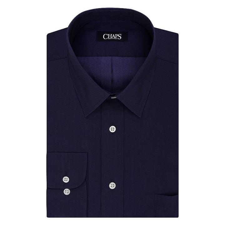 Men's Chaps Regular-fit Wrinkle-free Herringbone Dress Shirt, Size: M-34/35, Blue (navy)