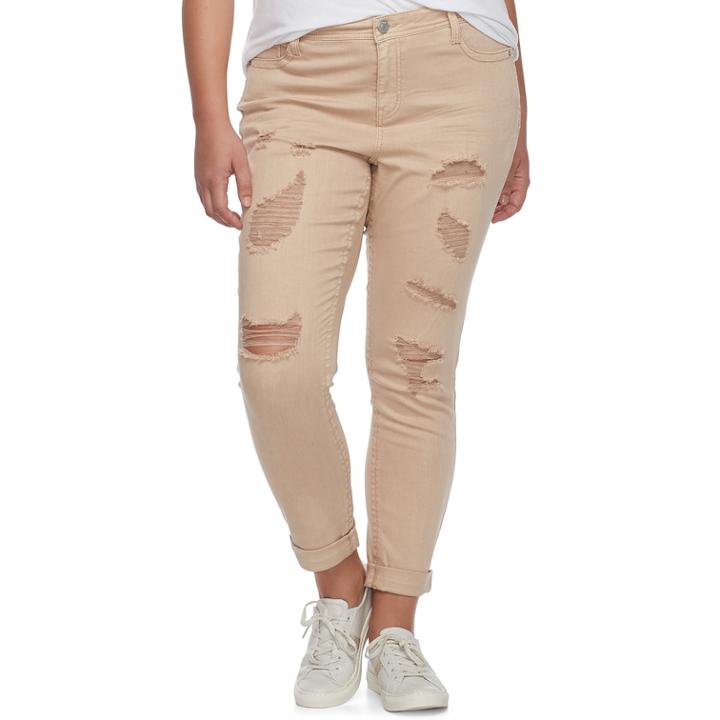 Juniors' Plus Size Almost Famous Roll Cuff Ripped Jeans, Teens, Size: 20, Lt Beige