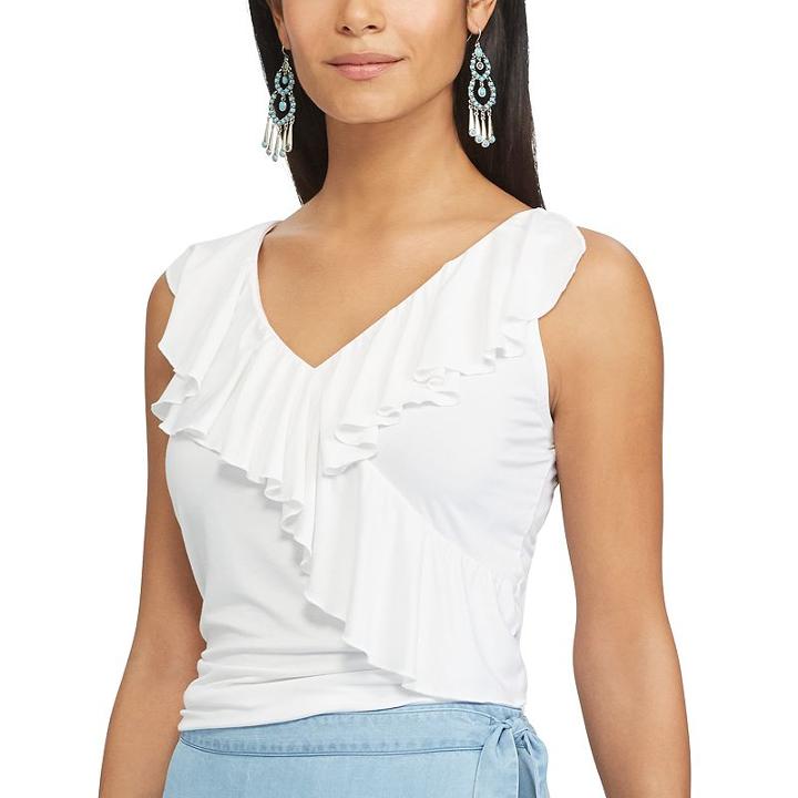 Women's Chaps Ruffled Tank, Size: Large, White