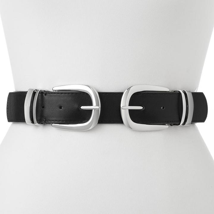 Women's Apt. 9&reg; Double Buckle Stretch Belt, Size: M-l, Black