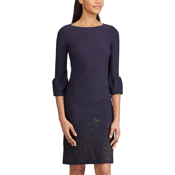Women's Chaps Floral Trim Crepe Sheath Dress, Size: 8, Blue (navy)