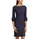 Women's Chaps Floral Trim Crepe Sheath Dress, Size: 8, Blue (navy)