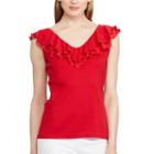 Women's Chaps Ruffled V-neck Top, Size: Xxl, Red