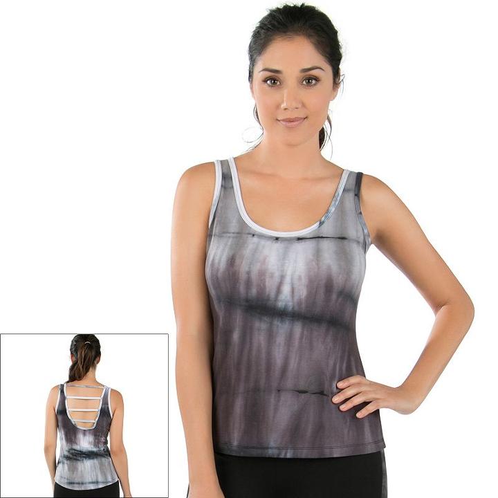 Women's Balance Collection Ladder Back Tie Dye Tank Top, Size: Xl, Grey