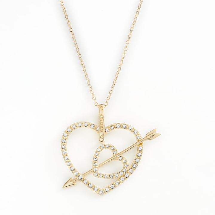 Amore By Simone I. Smith 18k Gold Over Silver Crystal Cupid's Arrow Heart Pendant, Women's, Size: 18, Yellow