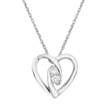 Sterling Silver 1/6 Carat T.w. Diamond 2-stone Heart Pendant, Women's, White