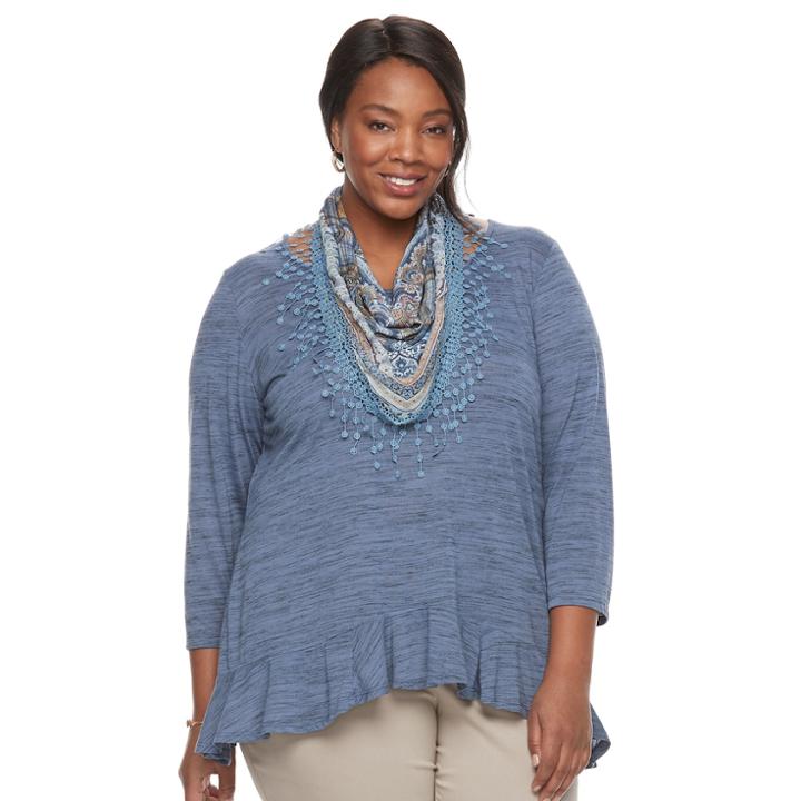 Plus Size World Unity Peplum Top & Scarf Set, Women's, Size: 0x, Blue Other