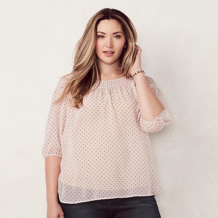 Plus Size Lc Lauren Conrad Pintuck Peasant Top, Women's, Size: 1xl, Purple