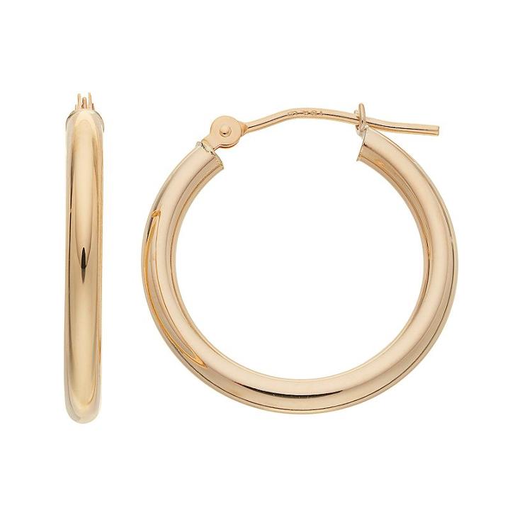 18k Gold Polished Tube Hoop Earrings, Women's, Yellow