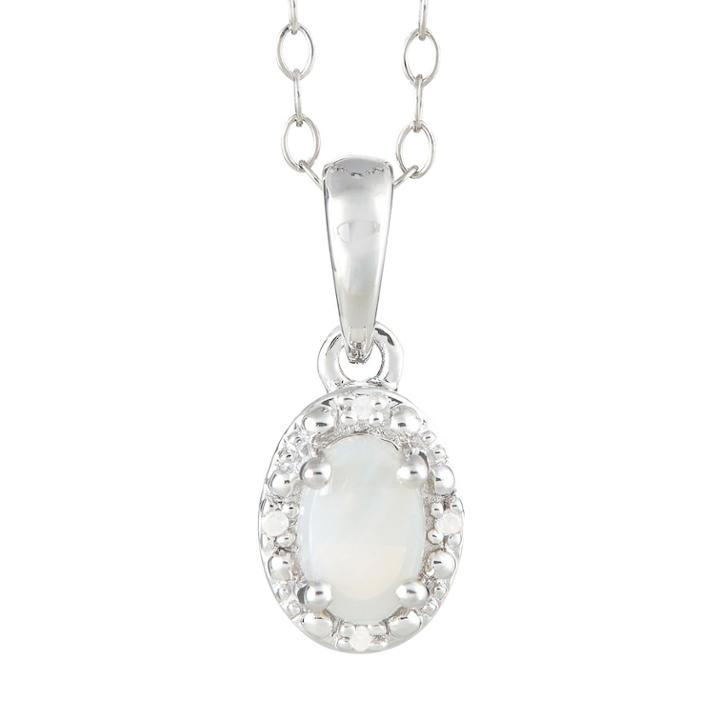 Sterling Silver Opal & Diamond Accent Oval Halo Pendant, Women's, Size: 18, White