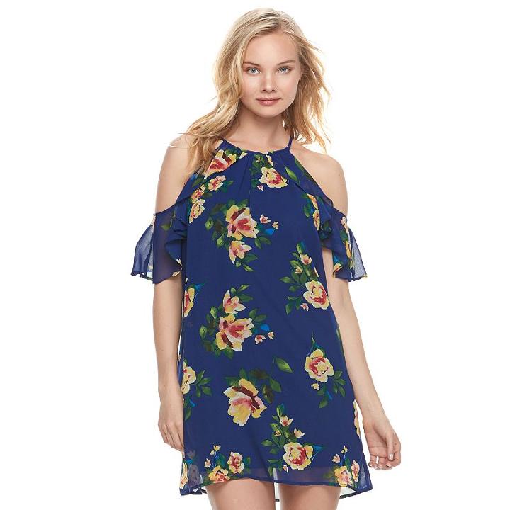 Juniors' Lily Rose Floral Cold-shoulder Halter Dress, Teens, Size: Small, Brt Red