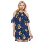 Juniors' Lily Rose Floral Cold-shoulder Halter Dress, Teens, Size: Small, Brt Red