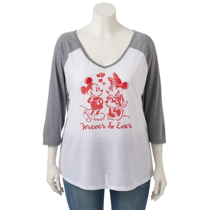Disney's Mickey & Minnie Mouse Juniors' Plus Size Forever & Ever Tee, Girl's, Size: 1xl, White Oth