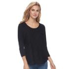 Women's Croft & Barrow&reg; Lace-front Tee, Size: Medium, Black
