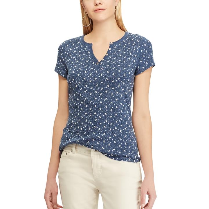 Women's Chaps Button Accent Tie-dye Tee, Size: Small, Blue