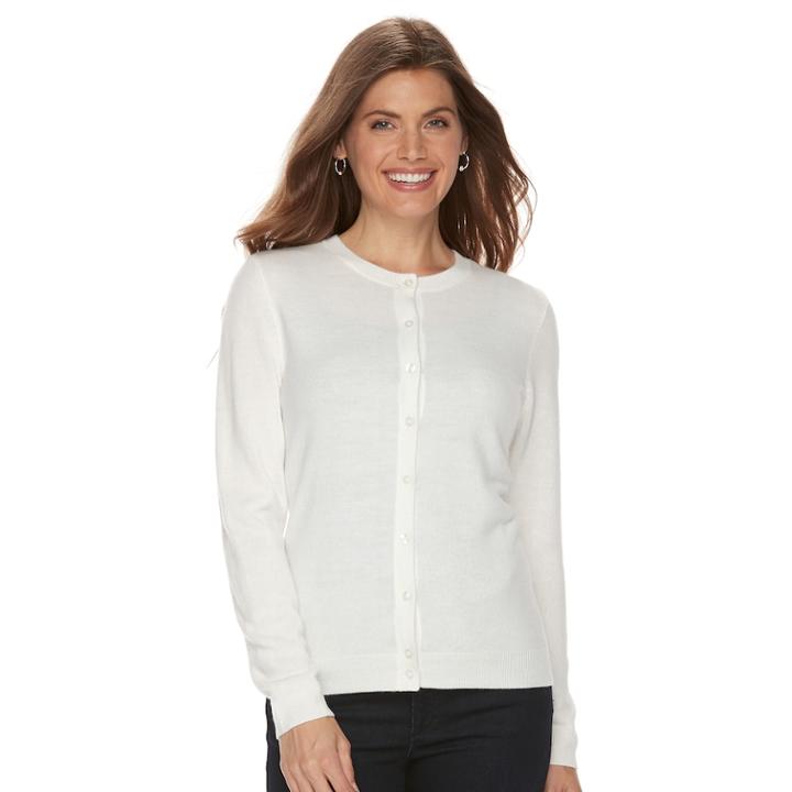 Petite Croft & Barrow&reg; Button-front Cardigan, Women's, Size: Xs Petite, White