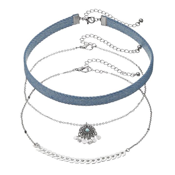 Mudd&reg; Denim, Dream Catcher & Arrow Choker Necklace Set, Women's, Light Blue