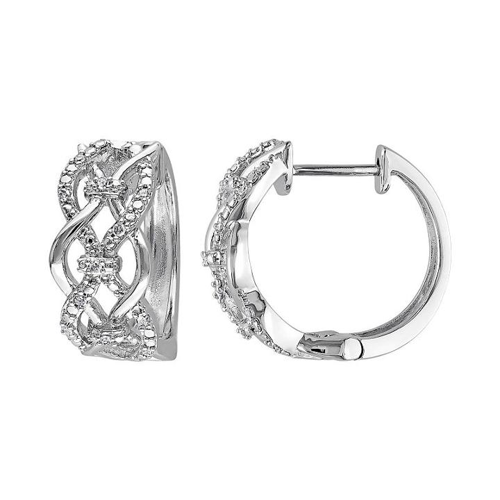 1/10 Carat T.w. Diamond Sterling Silver Woven Hoop Earrings, Women's, White