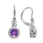 Sterling Silver Amethyst And Lab-created White Sapphire Drop Earrings, Women's, Purple