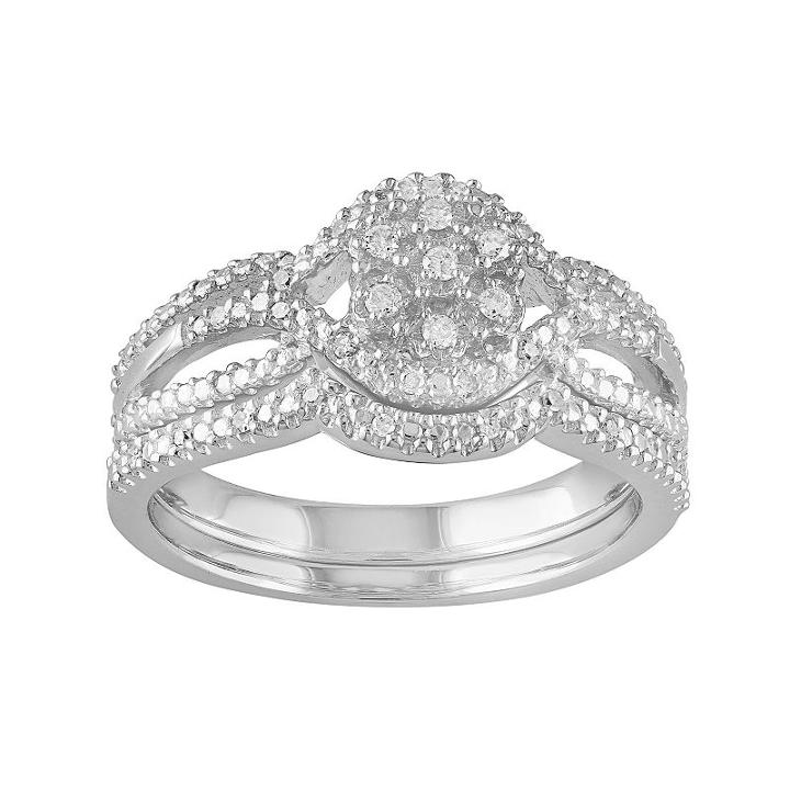 Diamond Engagement Ring Set In Sterling Silver (1/7 Carat T.w.), Women's, Size: 6, White