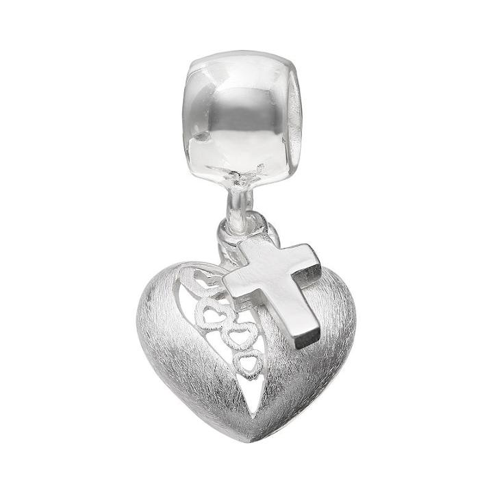 Individuality Beads Sterling Silver Cross & Heart Charm, Women's, Grey