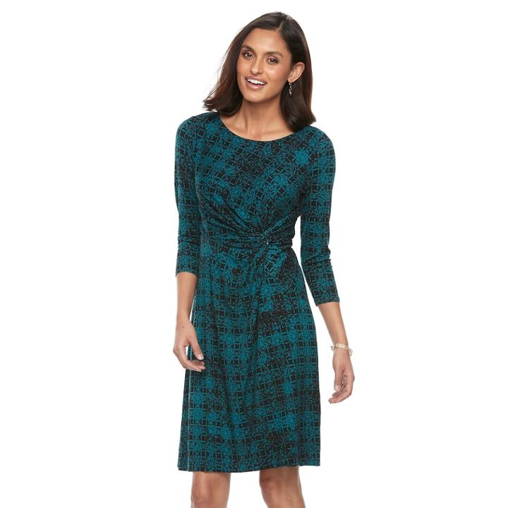 Women's Dana Buchman Printed Knot-front Dress, Size: Xs, Med Green