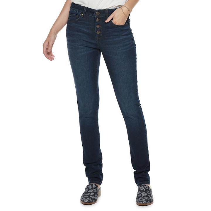 Women's Sonoma Goods For Life&trade; Button High Waist Skinny Jeans, Size: 8 Short, Blue (navy)