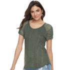 Women's Jennifer Lopez Mesh-sleeve Scoopneck Tee, Size: Small, Dark Green