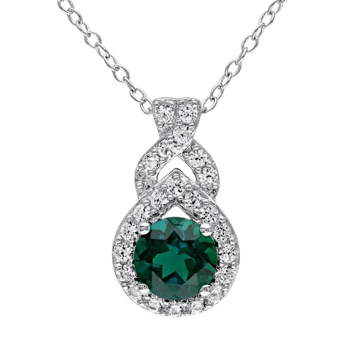 Stella Grace Lab-created Emerald & Lab-created White Sapphire Sterling Silver Twist Pendant Necklace, Women's, Size: 18, Green