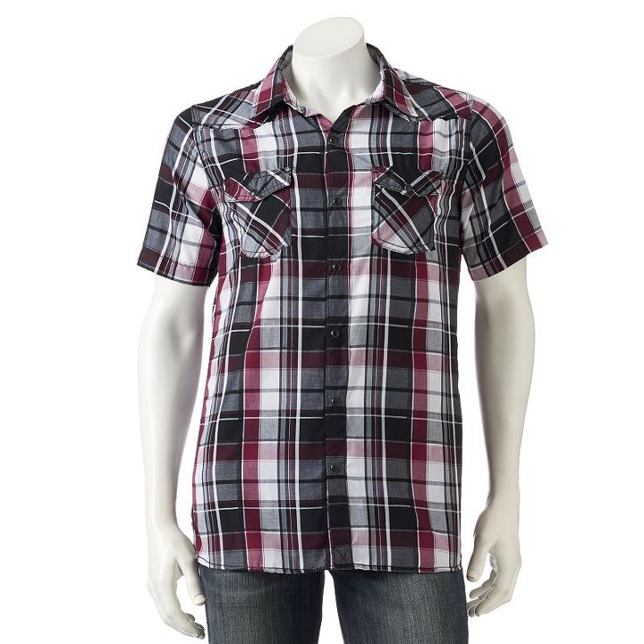 Men's Burnside Plaid Button-down Shirt, Size: Xl, Dark Red