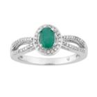 10k White Gold Emerald & 1/5 Carat T.w. Diamond Halo Ring, Women's, Size: 6, Green