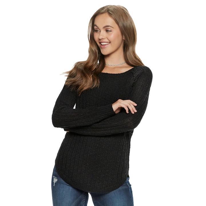 Juniors' Pink Republic Braided Raglan Sweater, Teens, Size: Xs, Black