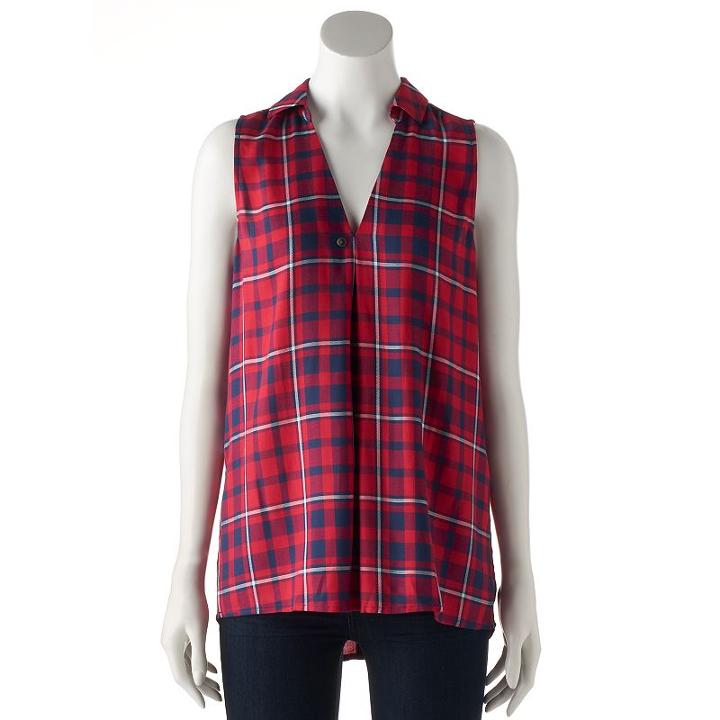 Women's Rock & Republic&reg; Plaid Button Back Tank, Size: Xl, Med Red