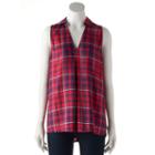 Women's Rock & Republic&reg; Plaid Button Back Tank, Size: Xl, Med Red