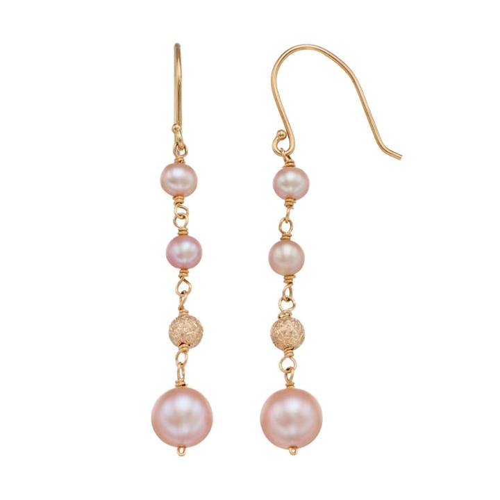 14k Gold Cultured Freshwater Pearl Linear Drop Earrings, Women's, Pink
