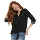 Juniors' So&reg; Knit To Woven Button Down Top, Teens, Size: Small, Black Heart