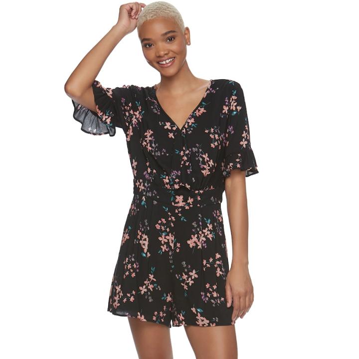 Juniors' Candie's&reg; Ruffled Woven Romper, Teens, Size: Xs, Oxford