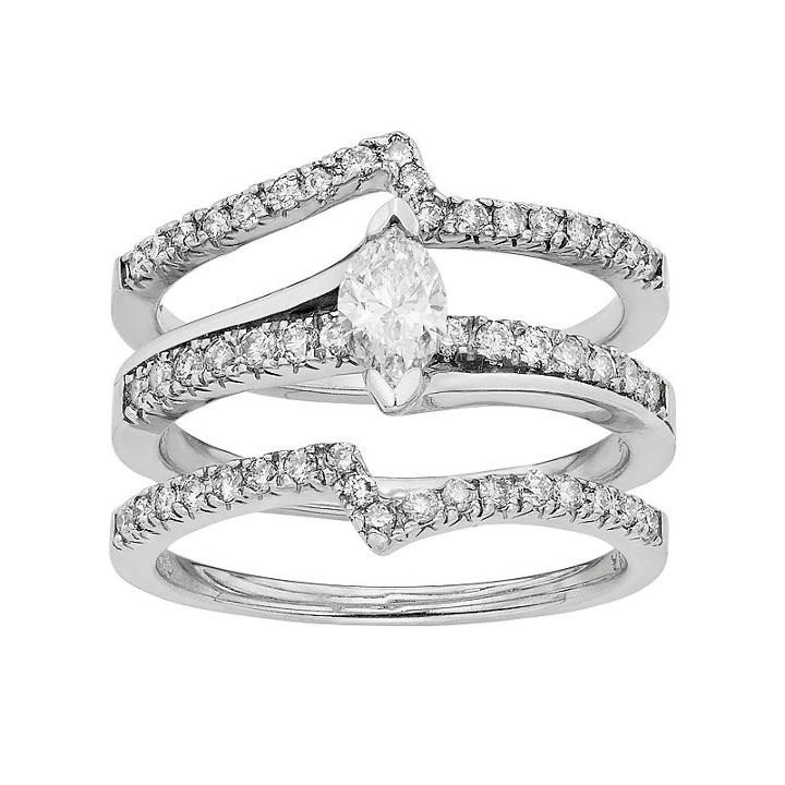 Igl Certified Diamond Marquise Engagement Ring Set In 14k White Gold (1 Carat T.w.), Women's, Size: 7.50