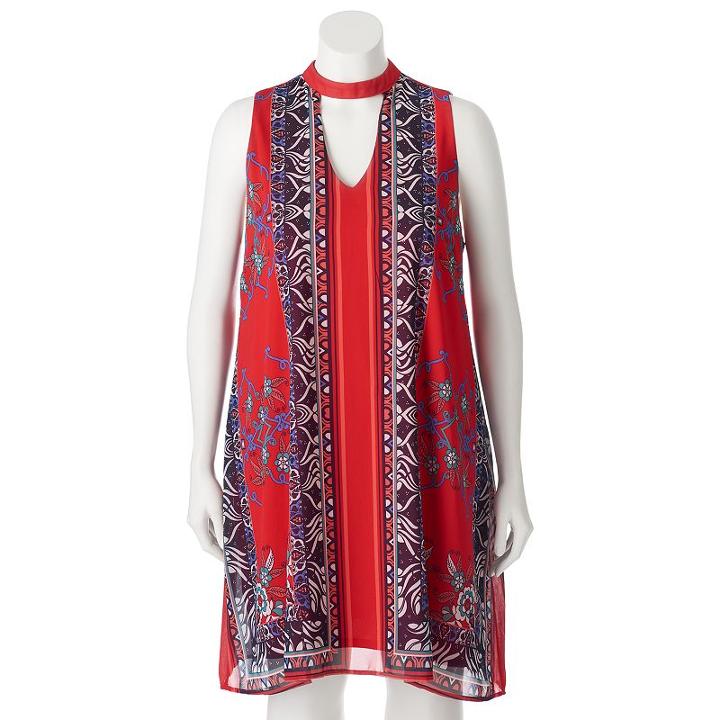 Juniors' Plus Size Heartsoul Print Choker Neck Dress, Girl's, Size: 3xl, Dark Red
