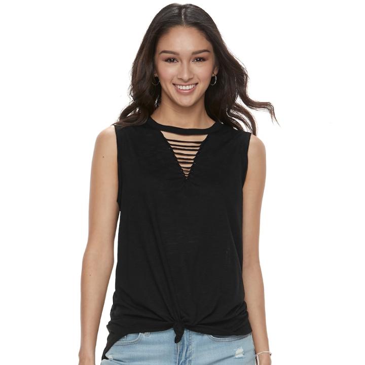 Juniors' So&reg; Strappy Tank, Teens, Size: Medium, Black