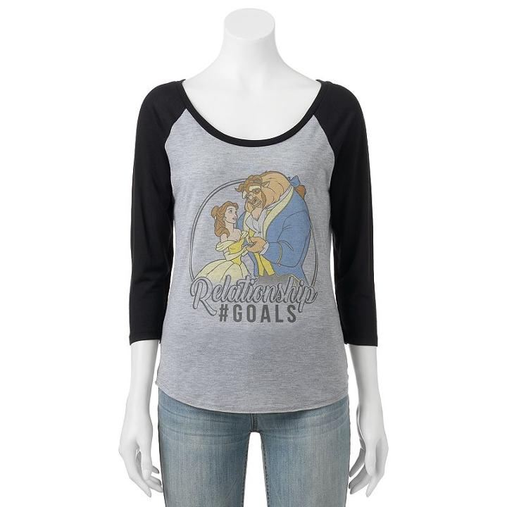 Disney's Beauty And The Beast Juniors' Relationship Goals Graphic Tee, Girl's, Size: Large, Grey