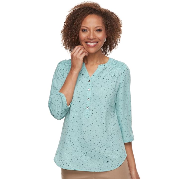 Petite Croft & Barrow&reg; Smocked Printed Top, Women's, Size: M Petite, Med Blue