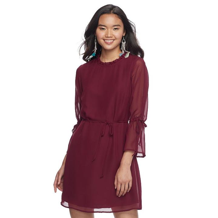 Juniors' Speechless Ruffle Mock Neck Shift Dress, Teens, Size: Large, Dark Red