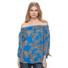 Women's Harve Benard Off Shoulder Printed Top, Size: Large, Blue